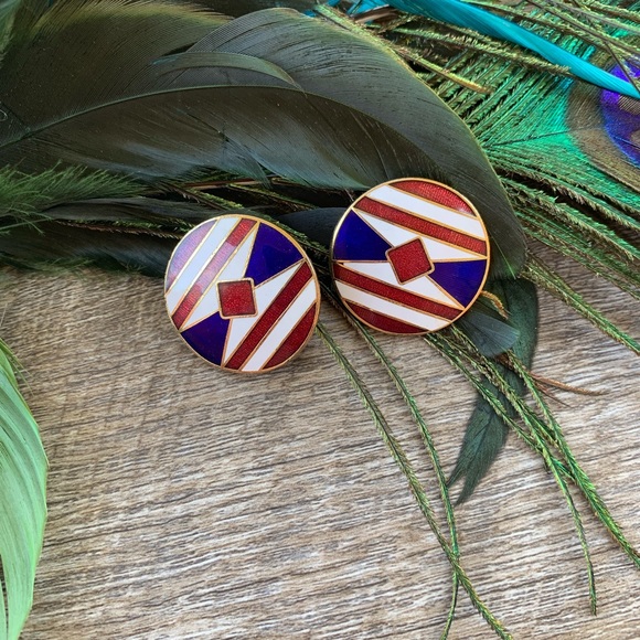Vintage Red, White, Blue & Gold Earrings - Picture 2 of 5